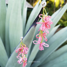 Load image into Gallery viewer, Bright Pink Flowers - beaded earrings with silver studs
