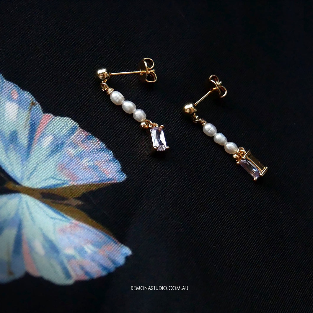 Mini Pearls and Rhinestone Pendant - earring studs