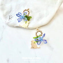 Load image into Gallery viewer, Little blue flower with cat earring studs
