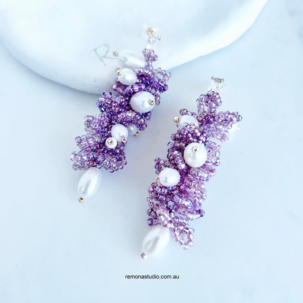 Romantic Lilac Beaded Pearl Earrings