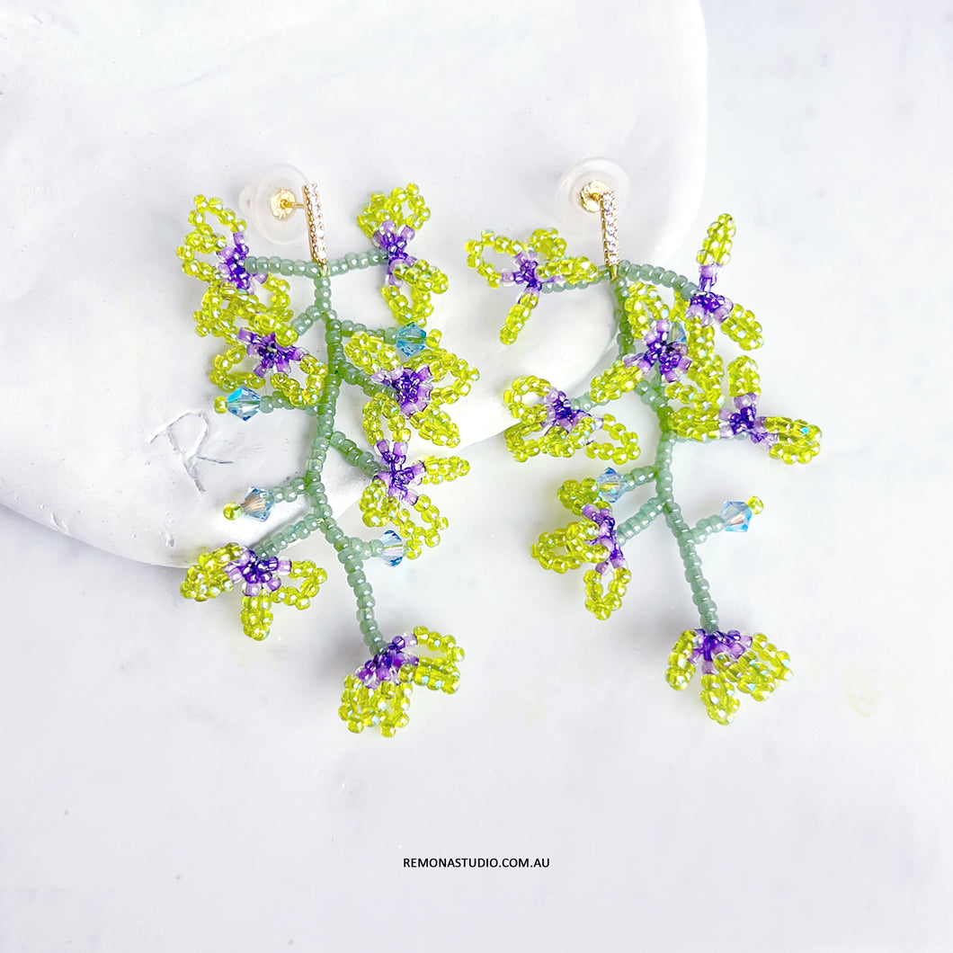 Green Orchid Flowers - Beaded Earring