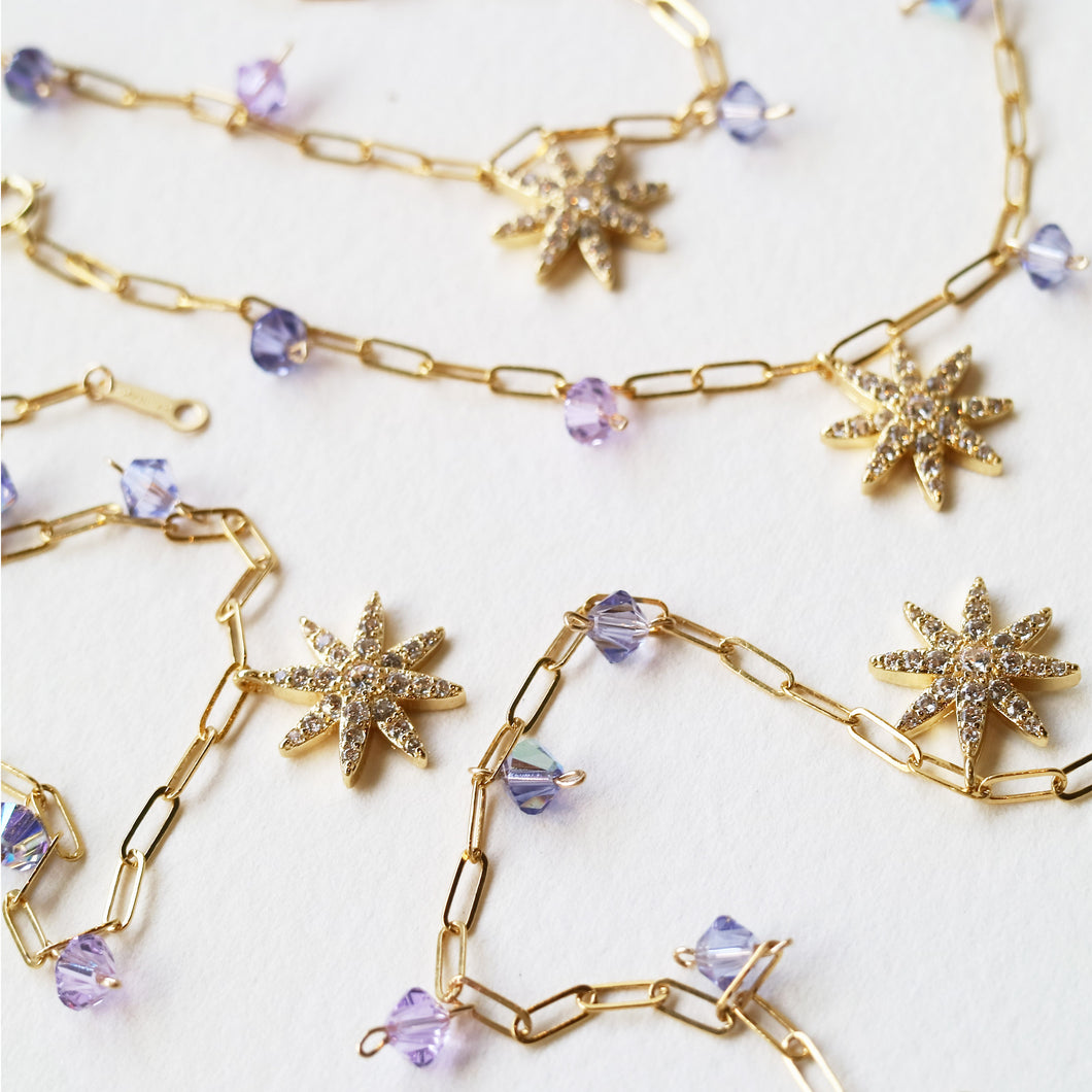 Purple dream garden - 14k filled gold chain with Swarovski crystal beads bracelet