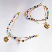 Load image into Gallery viewer, Protect eye - Colorful beads and 14k filled gold double-chain bracelet
