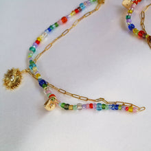 Load image into Gallery viewer, Protect eye - Colorful beads and 14k filled gold double-chain bracelet
