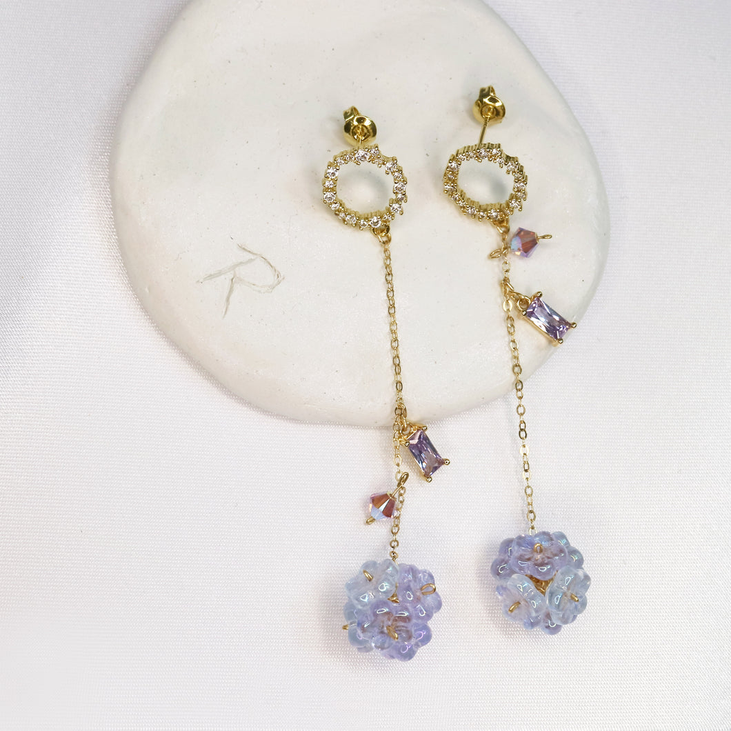 Hydrangea 14k Gold filled chain pendant earrings 925 silver studs