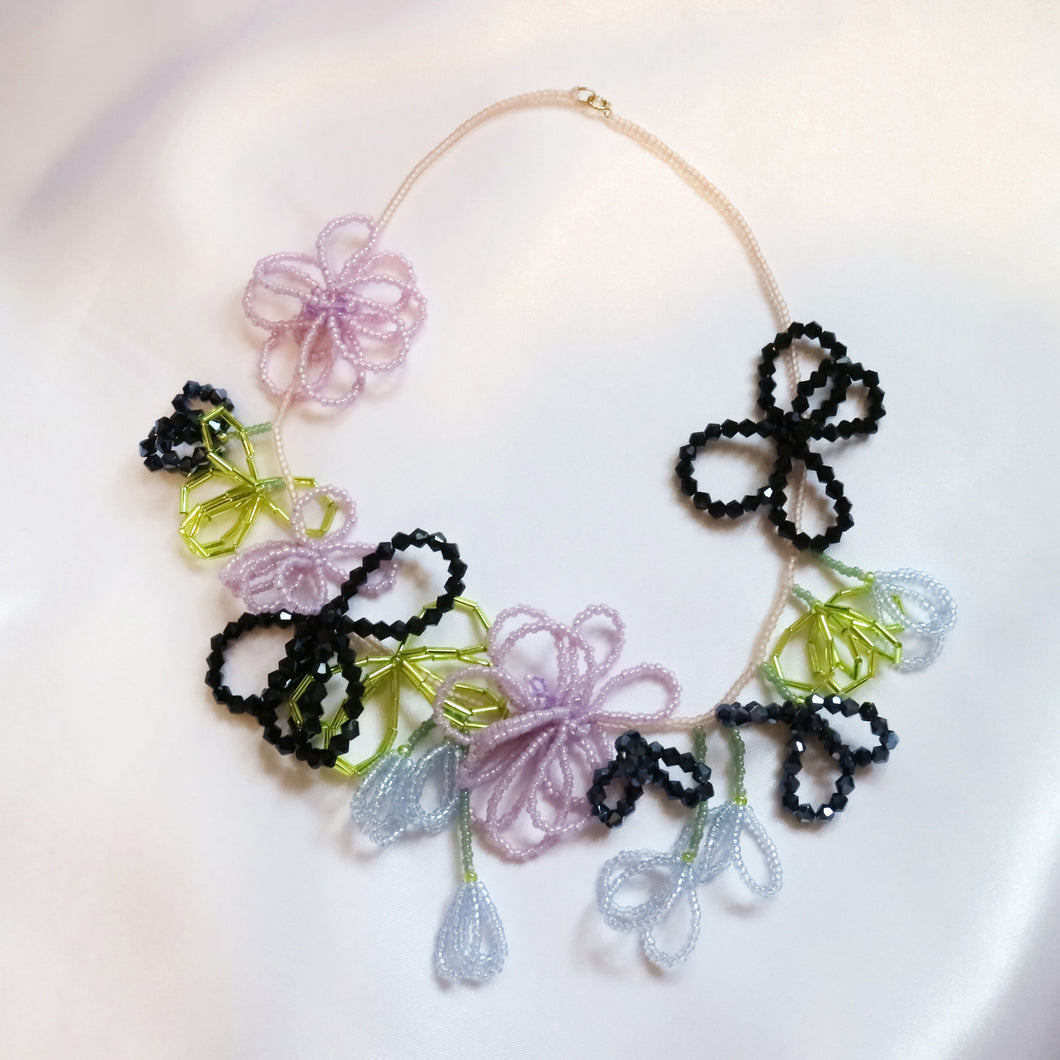Fantasy Garden - beaded flower necklace with 14k Gold filled clasp