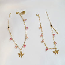 Load image into Gallery viewer, [One pair] Pink rose garden sisters - 14k Gold filled chain bracelet with Swarovski crystal beads
