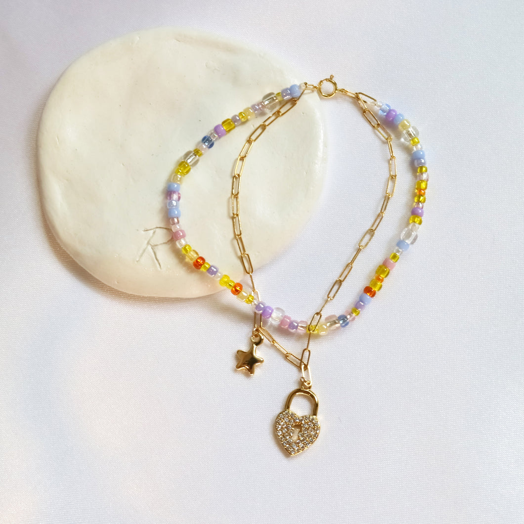 Sweet dreams - Colorful beads and 14k Gold filled double-chain bracelet