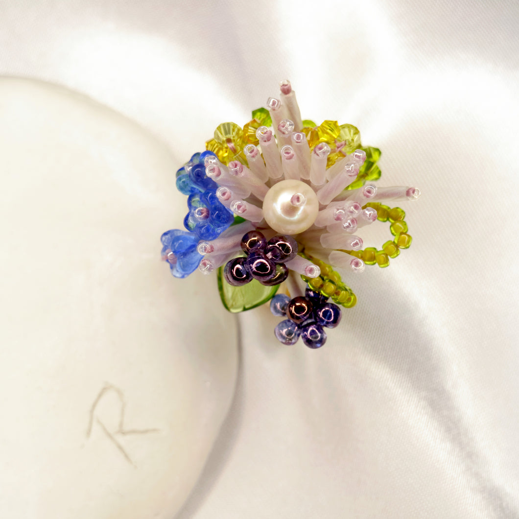 Flower fairy's magic ring with a pearl - 14k gold plated