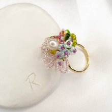 Load image into Gallery viewer, Fairy&#39;s pink flower ring with a pearl- 14k gold plated
