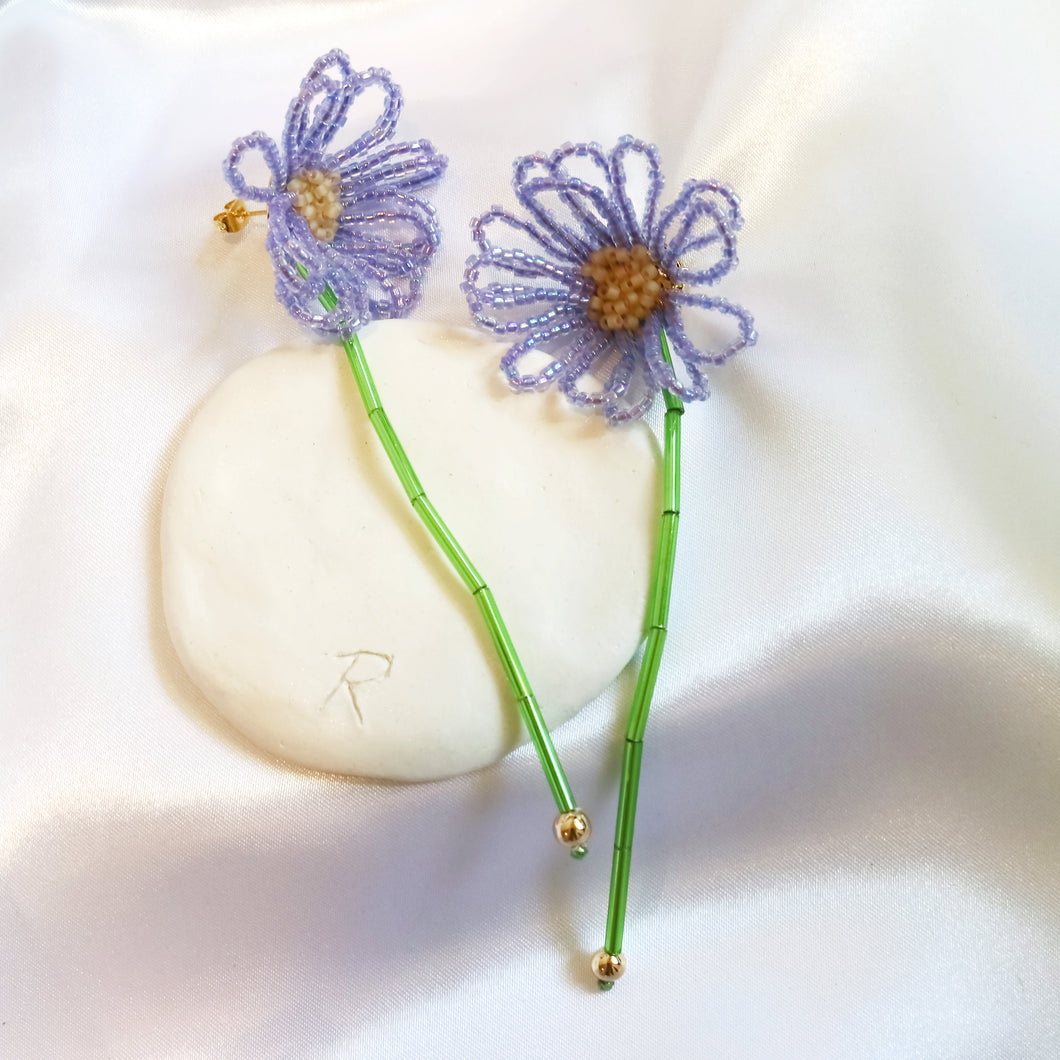 Purple Daisy earrings with 925 studs