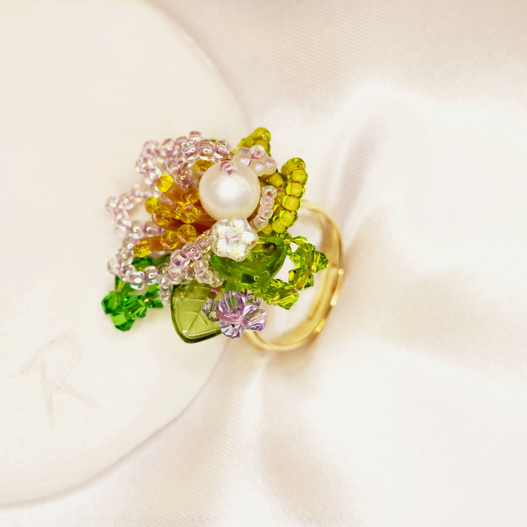 Flower fairy's spring ring with a pearl - 14k gold plated