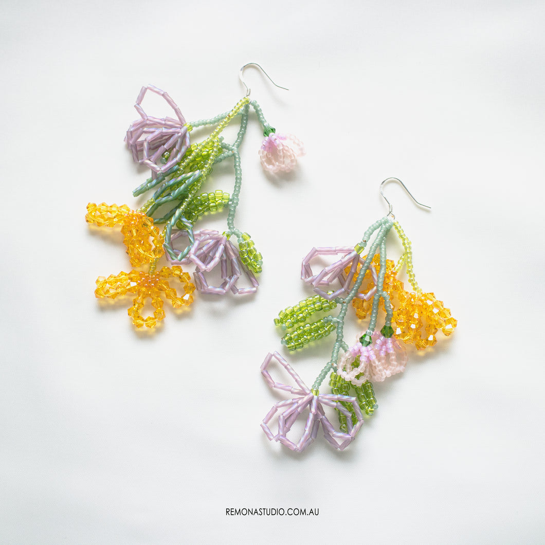 Summer hottie flowers beaded earrings with 925 silver hooks