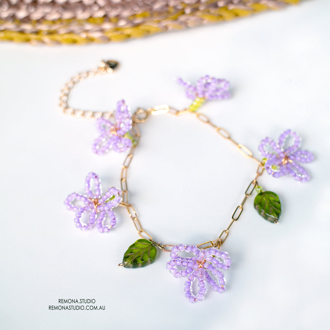 Purple flowers - 14k Gold-filled bracelet