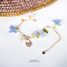 Load image into Gallery viewer, The Secret Garden - Blue white flowers - 14k Gold filled Bracelet
