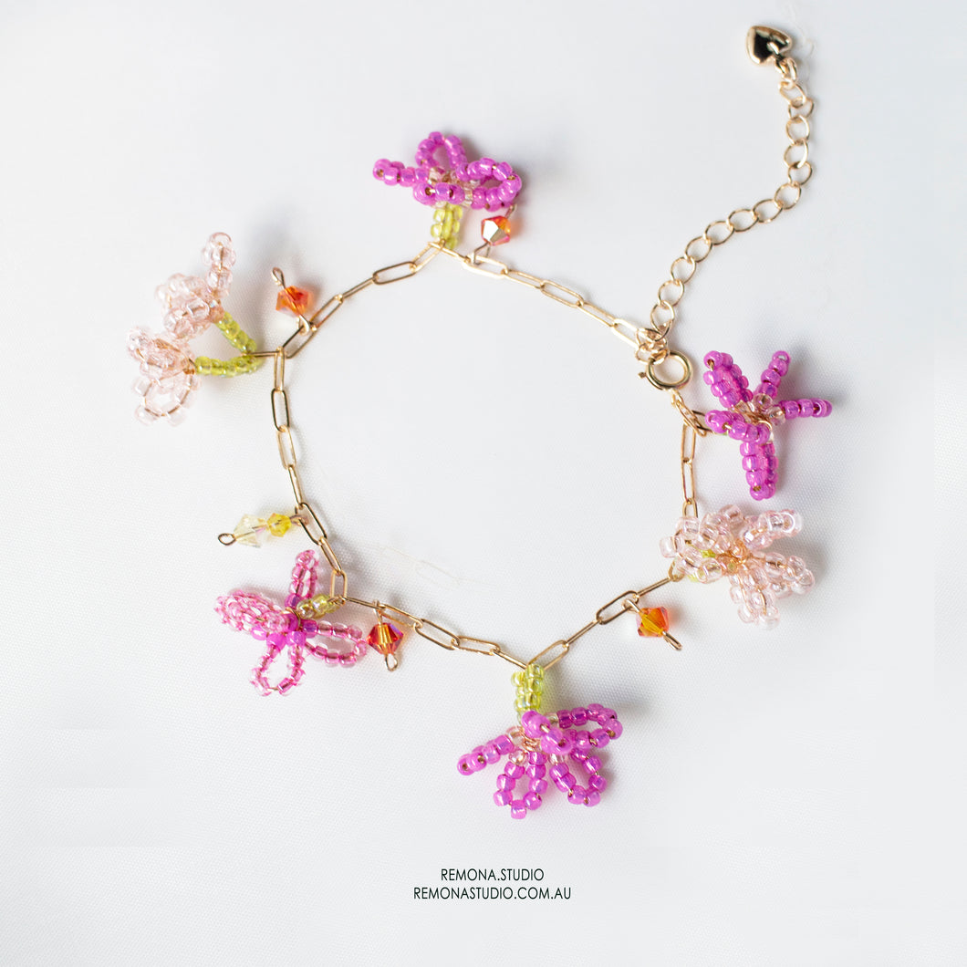 Pink flowers - 14k Gold filled Bracelet