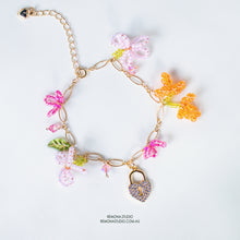 Load image into Gallery viewer, The Secret Garden - Pink orange flowers - 14k Gold filled Bracelet
