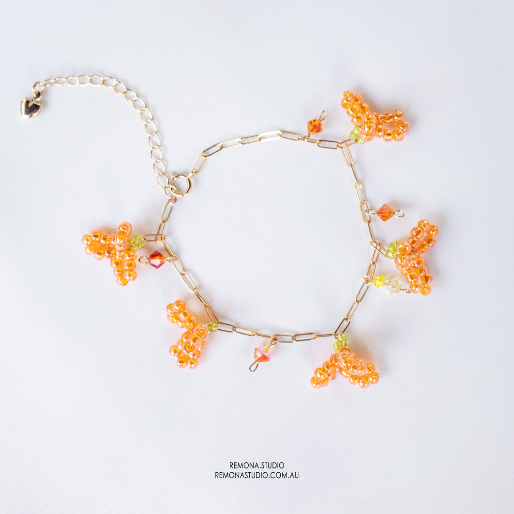 Orange flowers -14k Gold filled bracelet