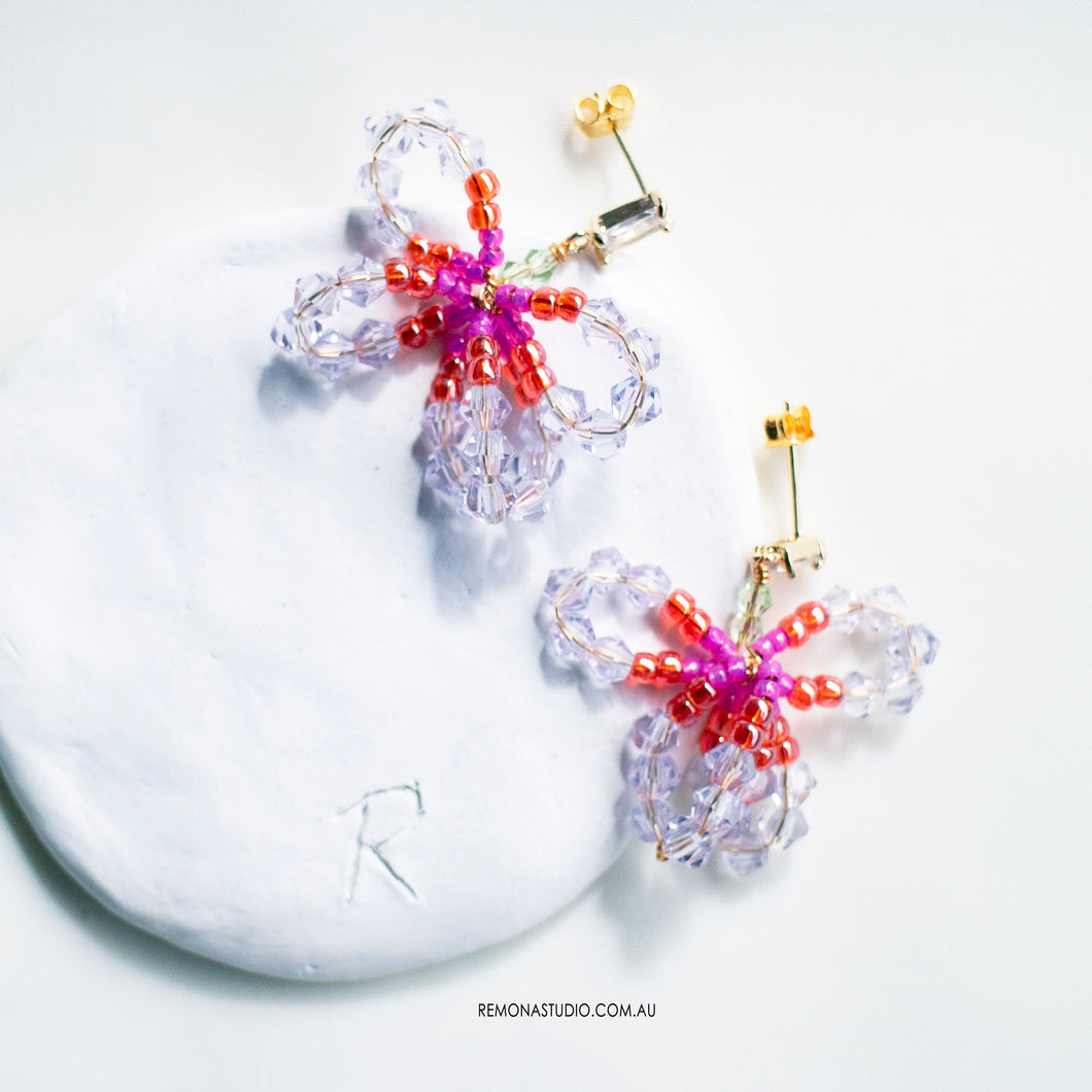 Apple blossom beaded flower earrings with 925 silver studs