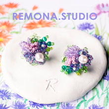 Load image into Gallery viewer, Mini Garden earrings with 925 silver studs - LOVE PURPLE
