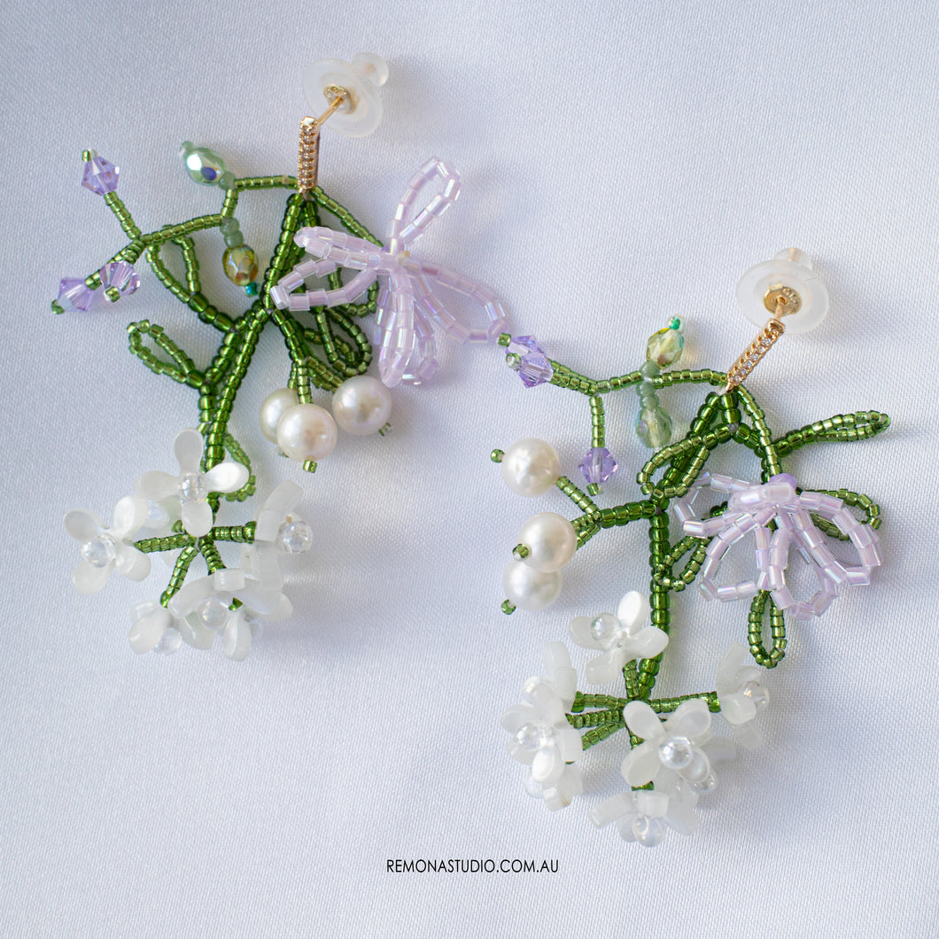 Princess's Twilight Garden - beaded flower earrings with 925 silver studs