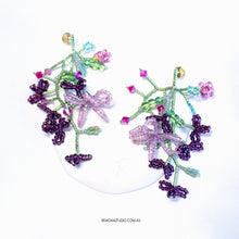 Load image into Gallery viewer, Elegant purple pink flowers - beaded earring studs
