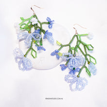 Load image into Gallery viewer, Blue flower lovers - beaded flower earrings with 14kt GF hooks
