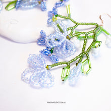 Load image into Gallery viewer, Blue flower lovers - beaded flower earrings with 14kt GF hooks
