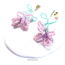 Load image into Gallery viewer, Pink orchid - beaded flower earring studs
