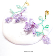 Load image into Gallery viewer, Purple Orchid - beaded flower earring studs
