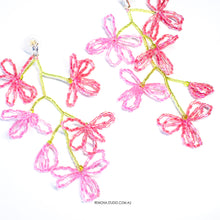Load image into Gallery viewer, Bright Pink Flowers - beaded earrings with silver studs
