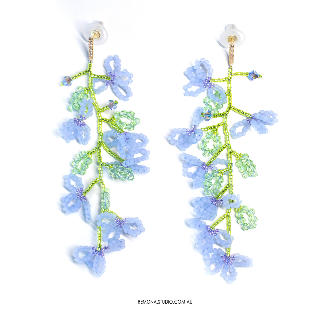 Spring Romance - Blue flowers beaded earrings with 925 silver studs