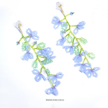 Load image into Gallery viewer, Spring Romance - Blue flowers beaded earrings with 925 silver studs
