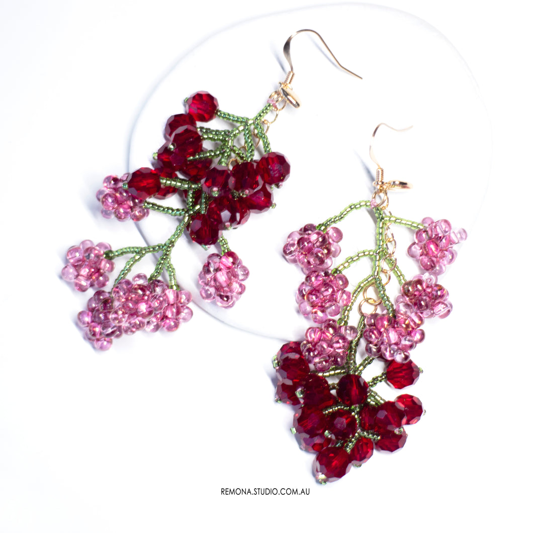 Red berries - beaded earrings on 14kt Gold-filled hooks