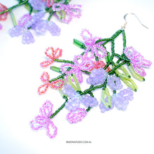Load image into Gallery viewer, Pink purple little flowers - beaded flower earrings on 14kt Gold-filled hooks
