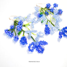 Load image into Gallery viewer, Lake Blue berries with flowers - beaded earrings on 14kt Gold-filled earring hooks
