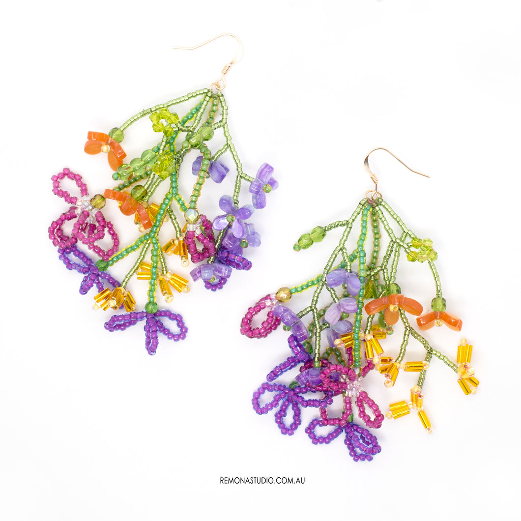 Summer happiness flowers beaded earrings with 14kt GF hooks