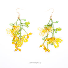Load image into Gallery viewer, Bouquet for Belle - yellow orange and pink flower earring set - 14kt GF hooks
