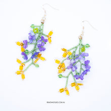 Load image into Gallery viewer, Bouquet for Jasmine - white yellow and purple beaded flower earring set - 14kt GF Hooks
