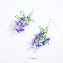 Load image into Gallery viewer, Bouquet for Jasmine - white yellow and purple beaded flower earring set - 14kt GF Hooks
