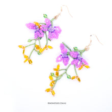 Load image into Gallery viewer, Bouquet for Ariel - pink yellow and pearls beaded flower earring set - 14kt GF hooks
