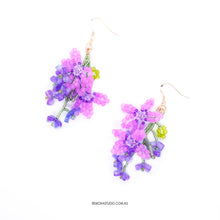 Load image into Gallery viewer, Bouquet for Tiana - pink yellow and purple beaded flower earring set - 14kt GF hooks

