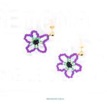Load image into Gallery viewer, Fun Colour Beaded Flower Earring with 925 silver Studs  - Purple &amp; Green
