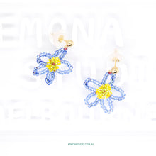Load image into Gallery viewer, Fun Colour Beaded Flower Earring with 925 silver Studs  - Blue &amp; Yellow
