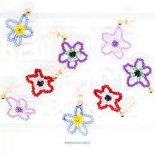 Load image into Gallery viewer, Fun Colour Beaded Flower Earring with 925 silver Studs  - Purple &amp; Green
