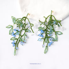 Load image into Gallery viewer, Luminous Blue Flowers beaded earrings with 925 silver studs
