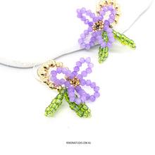 Load image into Gallery viewer, Lilac elegant beaded flower with 925 sliver studs
