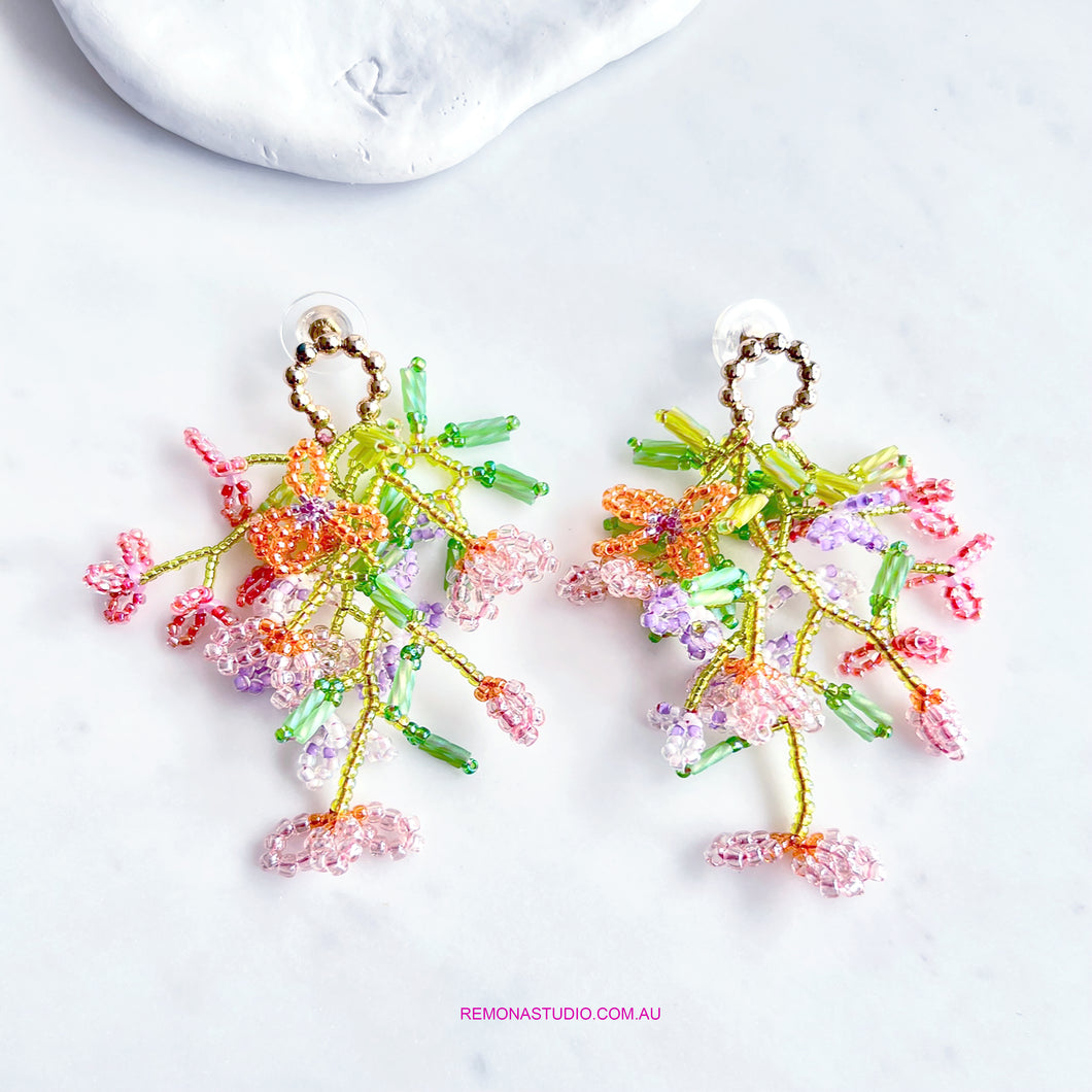 Wonderful summer little wild flowers beaded earring studs