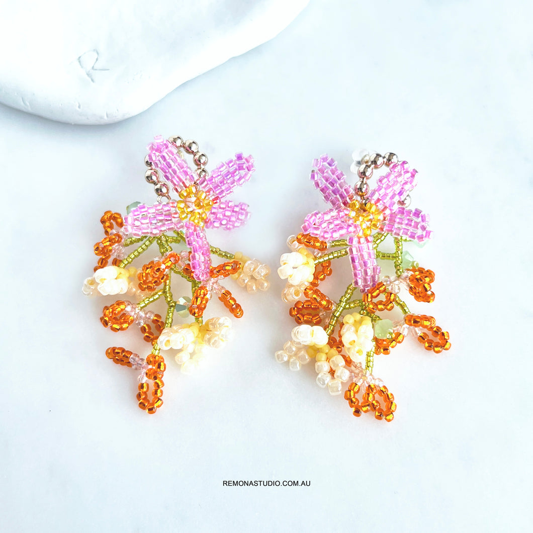 Joyful colour beaded flower earring studs