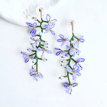 Load image into Gallery viewer, Blue Purple Chain Flower Beaded Earring Studs
